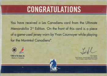 2001-02 Be A Player Ultimate Memorabilia - Les Canadiens #2 Yvan Cournoyer Back