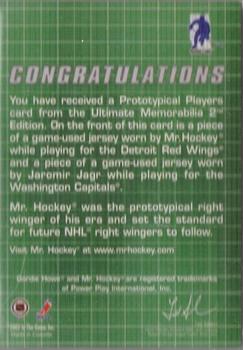 2001-02 Be A Player Ultimate Memorabilia - Prototypical Players #13 Gordie Howe / Jaromir Jagr Back