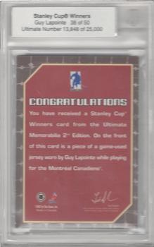 2001-02 Be A Player Ultimate Memorabilia - Stanley Cup Winners #NNO Guy Lapointe Back