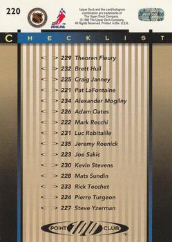 1993-94 Upper Deck #220 100 Point Club Checklist Back