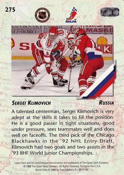 1993-94 Upper Deck #275 Sergei Klimovich Back