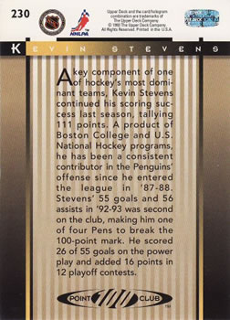 1993-94 Upper Deck #230 Kevin Stevens  Back