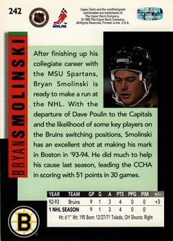 1993-94 Upper Deck #242 Bryan Smolinski Back