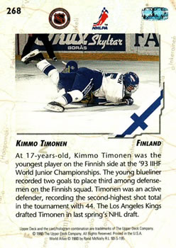 1993-94 Upper Deck #268 Kimmo Timonen Back