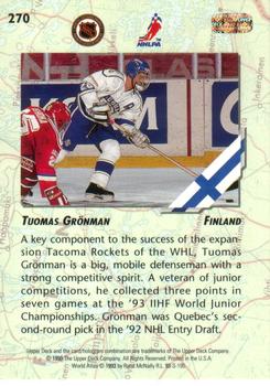 1993-94 Upper Deck #270 Tuomas Gronman Back