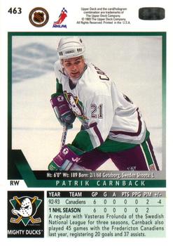 1993-94 Upper Deck #463 Patrik Carnback Back