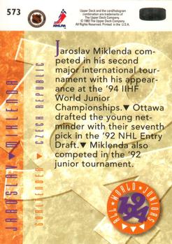 1993-94 Upper Deck #573 Jaroslav Miklenda Back