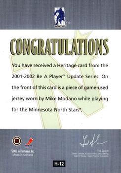 2001-02 Be a Player Update - Heritage #H12 Mike Modano Back