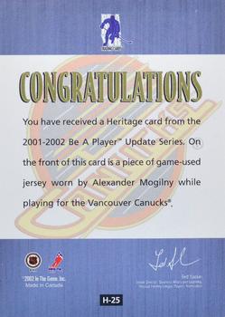 2001-02 Be a Player Update - Heritage #H25 Alexander Mogilny Back