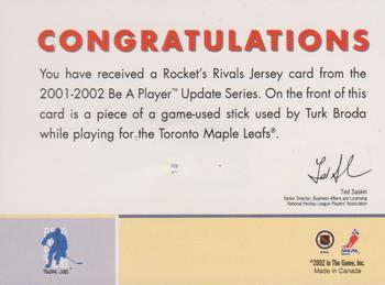 2001-02 Be a Player Update - Rocket's Rivals #RR-6 Turk Broda Back
