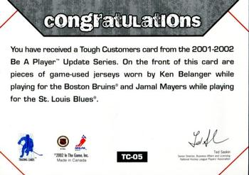 2001-02 Be a Player Update - Tough Customers #TC-5 Jamal Mayers / Ken Belanger Back