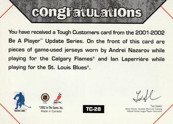 2001-02 Be a Player Update - Tough Customers #TC-28 Andrei Nazarov / Ian Laperriere Back
