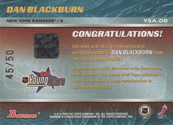 2001-02 Bowman YoungStars - Autographs #YSA-DB Dan Blackburn Back