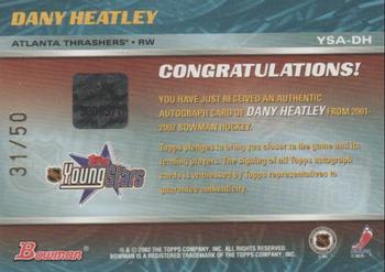 2001-02 Bowman YoungStars - Autographs #YSA-DH Dany Heatley Back