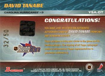 2001-02 Bowman YoungStars - Autographs #YSA-DT David Tanabe Back