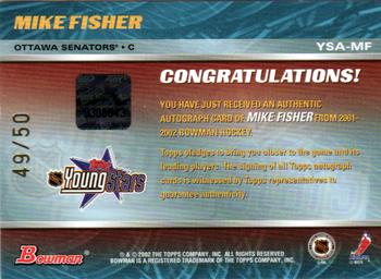 2001-02 Bowman YoungStars - Autographs #YSA-MF Mike Fisher Back
