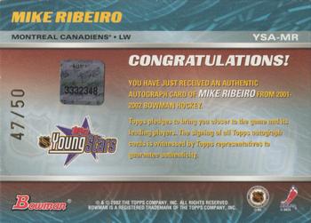 2001-02 Bowman YoungStars - Autographs #YSA-MR Mike Ribeiro Back