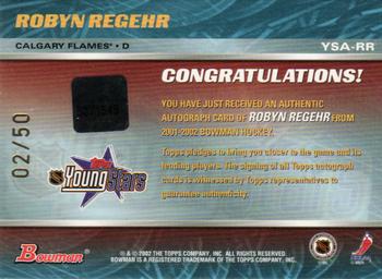 2001-02 Bowman YoungStars - Autographs #YSA-RR Robyn Regehr Back