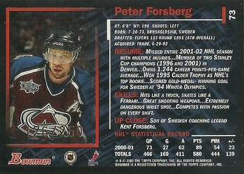 2001-02 Bowman YoungStars - Gold #73 Peter Forsberg Back