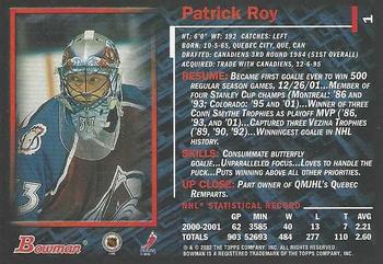 2001-02 Bowman YoungStars - Ice Cubed #1 Patrick Roy Back