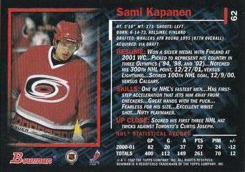 2001-02 Bowman YoungStars - Ice Cubed #62 Sami Kapanen Back