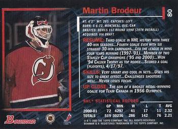 2001-02 Bowman YoungStars - Ice Cubed #80 Martin Brodeur Back