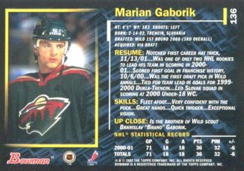 2001-02 Bowman YoungStars - Ice Cubed #136 Marian Gaborik Back