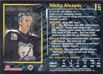 2001-02 Bowman YoungStars - Ice Cubed #157 Nikita Alexeev Back