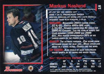 2001-02 Bowman YoungStars - Ice Cubed #18 Markus Naslund Back