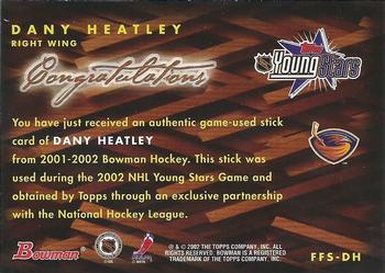 2001-02 Bowman YoungStars - Fabric of the Future Stick #FFS-DH Dany Heatley Back