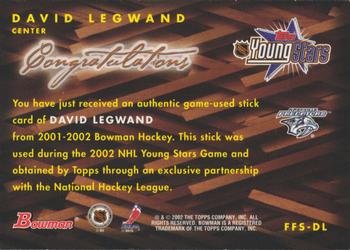 2001-02 Bowman YoungStars - Fabric of the Future Stick #FFS-DL David Legwand Back