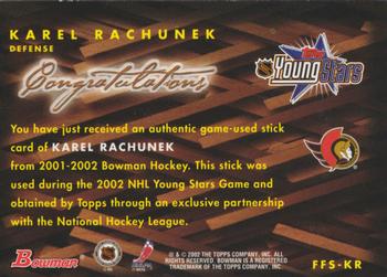 2001-02 Bowman YoungStars - Fabric of the Future Stick #FFS-KR Karel Rachunek Back