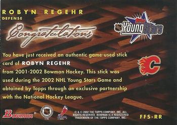 2001-02 Bowman YoungStars - Fabric of the Future Stick #FFS-RR Robyn Regehr Back