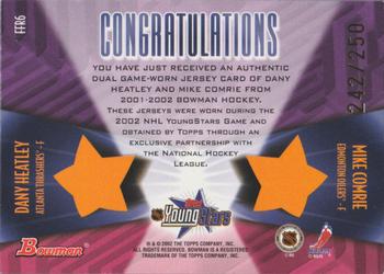 2001-02 Bowman YoungStars - Fabric of the Future Rivals #FFR6 Mike Comrie / Dany Heatley Back
