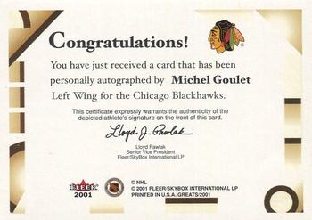 2001-02 Fleer Greats of the Game - Autographs #NNO Michel Goulet Back