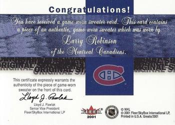 2001-02 Fleer Greats of the Game - Jerseys #NNO Larry Robinson Back