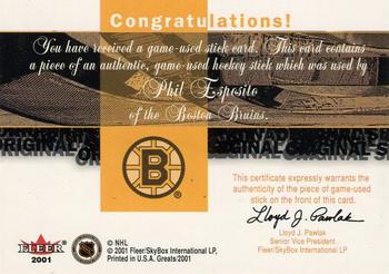 2001-02 Fleer Greats of the Game - Sticks #NNO Phil Esposito Back