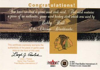 2001-02 Fleer Greats of the Game - Sticks #NNO Bobby Hull Back