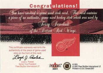 2001-02 Fleer Greats of the Game - Sticks #NNO Terry Sawchuk Back