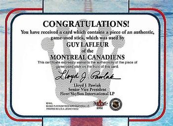 2001-02 Fleer Legacy - Memorabilia #NNO Guy Lafleur Back