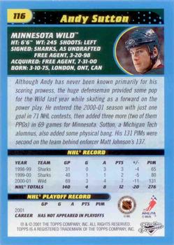 2001-02 O-Pee-Chee - Premier #116 Andy Sutton Back