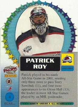 2001-02 Pacific - North America All-Stars Die Cuts #4 Patrick Roy Back