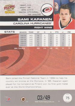 2001-02 Pacific - Extreme LTD #75 Sami Kapanen Back