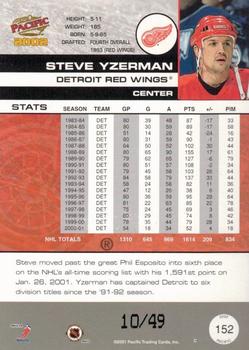 2001-02 Pacific - Extreme LTD #152 Steve Yzerman Back