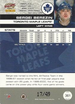 2001-02 Pacific - Extreme LTD #361 Sergei Berezin Back