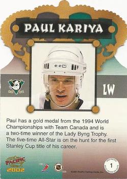 2001-02 Pacific - Gold Crown Die Cuts #1 Paul Kariya Back