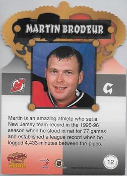 2001-02 Pacific - Gold Crown Die Cuts #12 Martin Brodeur Back