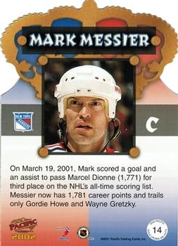2001-02 Pacific - Gold Crown Die Cuts #14 Mark Messier Back