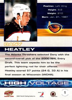 2001-02 Pacific - High Voltage #1 Dany Heatley Back