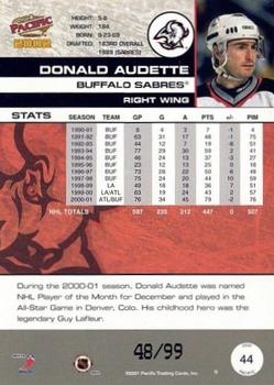 2001-02 Pacific - Hobby LTD #44 Donald Audette Back